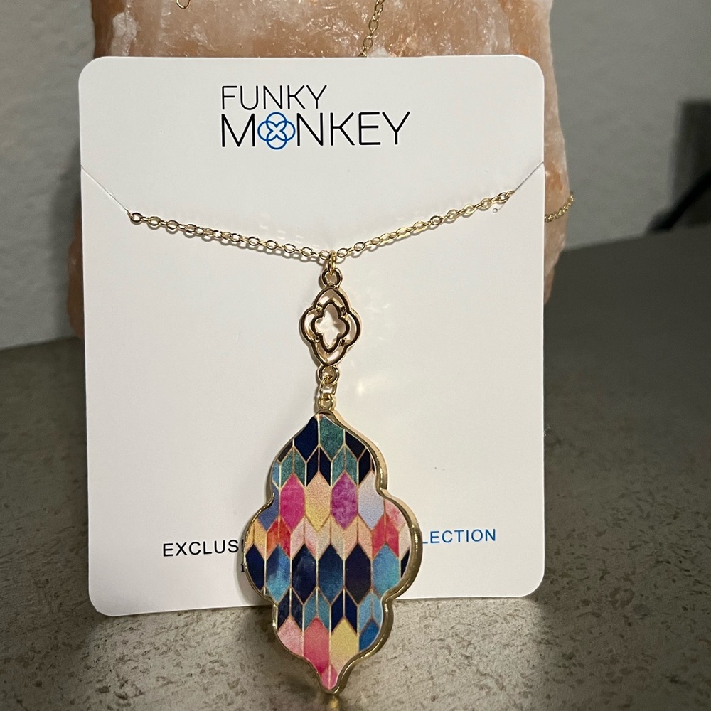 Funky Monkey Multicolor with Gold Hardware Pendant Necklace